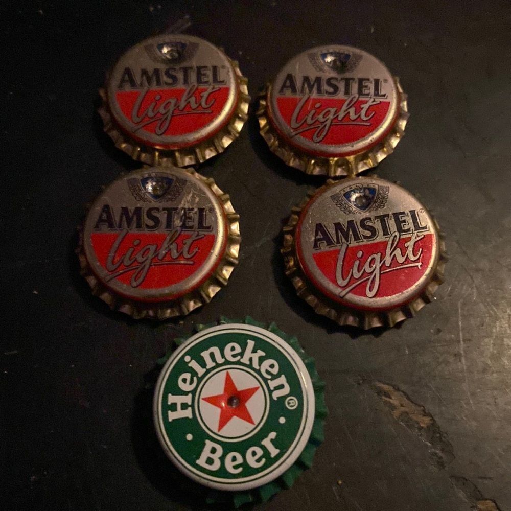 Heineken & Amstel Light-Up Beer Bottle Cap Pins – Collector Items Bar Decor